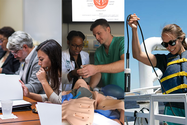 A collage of students from various public policy, marine science, and healthcare programs.